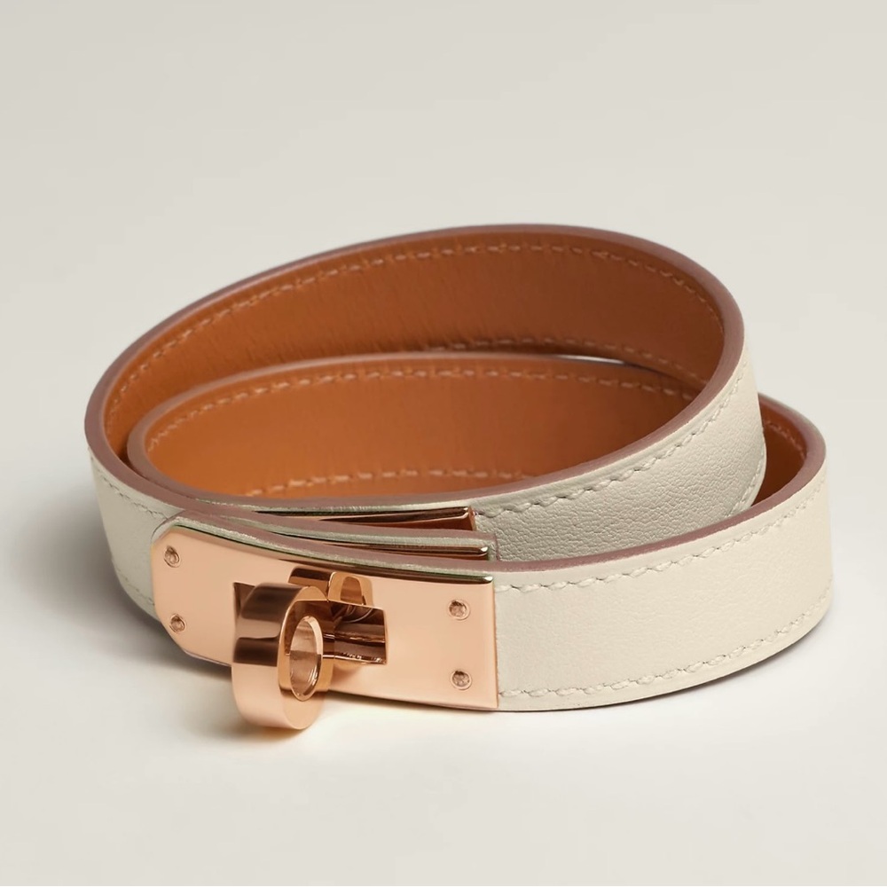 Hermes Kelly Double Tour Bracelet Craie Rose Gold Hardware T1